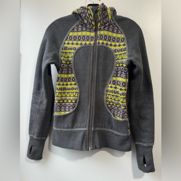 Lululemon Gray Patterned Zip-Up Hoodie Sz 2 - Picture 4 of 11